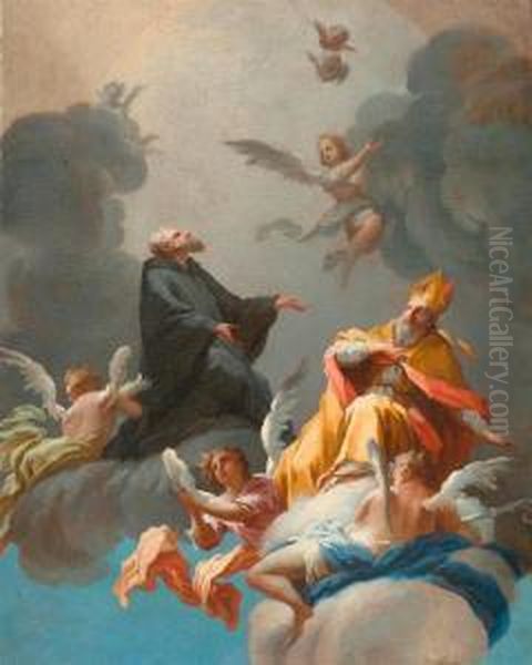 Bishop And Other Saints On Clouds. Oil Painting by Giovanni Camillo Sagrestani