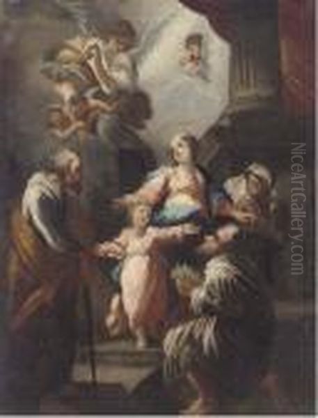 The Holy Family With Saints And Angels Oil Painting by Giovanni Camillo Sagrestani