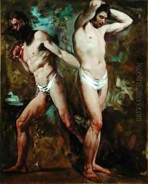 Two Standing Male Nudes Oil Painting by William Etty