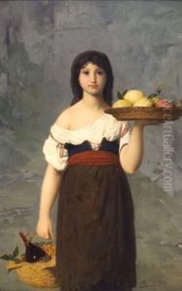 Fanciulla Con Cesto Di Frutta Oil Painting by Edouard Alexandre Sain