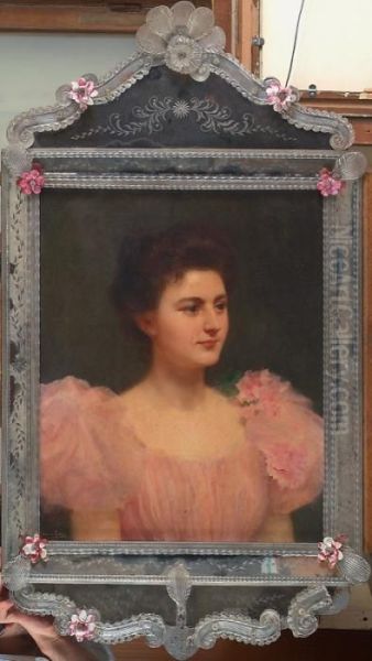 Portrait De Femme E La Robe Rose Oil Painting by Edouard Alexandre Sain