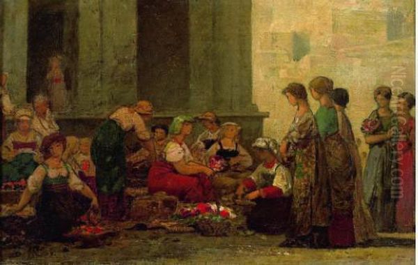 Le Marche Aux Fleurs Oil Painting by Edouard Alexandre Sain