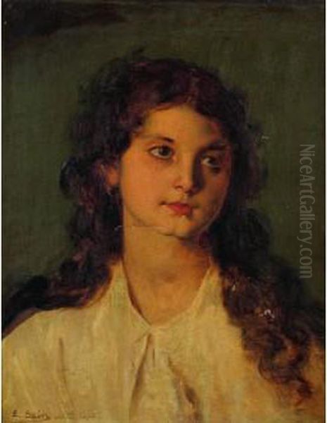 Portrait De Femme Aux Cheveux Longs Oil Painting by Edouard Alexandre Sain