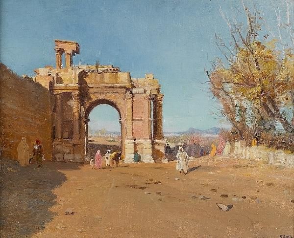 Arc De Triomphe De Caracalla, Tebessa (algeria) Oil Painting by Paul Jean Marie Sain