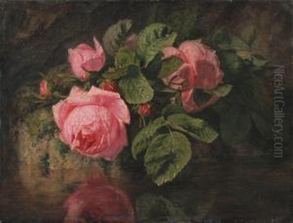 Bouquet De Roses Au Bord De L'eau Oil Painting by Simon Saint-Jean