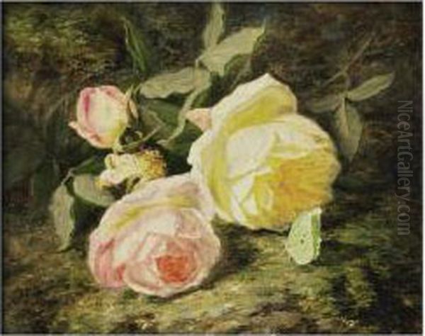 Roses Et Papillon Oil Painting by Simon Saint-Jean