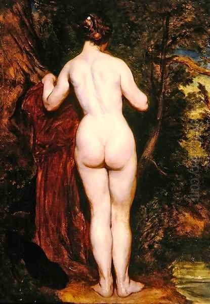 Standing Female Nude by a Stream Oil Painting by William Etty