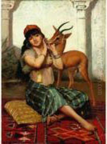 Jeune Fille A La Gazelle Oil Painting by Gaston Casimir Saint-Pierre