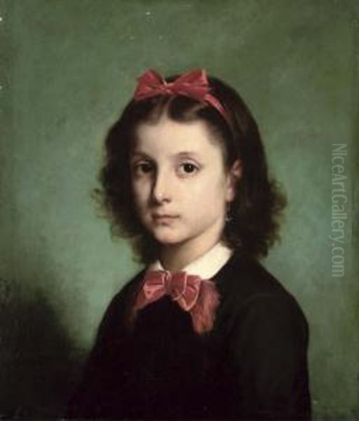 Portrait Of A Girl, Bust-length, With A Bow In Her Hair Oil Painting by Gaston Casimir Saint-Pierre