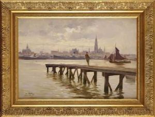 Le Pecheur Sur Le Port D'anvers Oil Painting by Henri Saintin