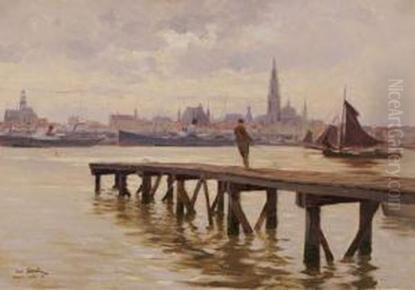 Vue De La Ville D'anvers,1892 Oil Painting by Henri Saintin