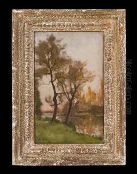 Herbstliche Fluslandschaft Oil Painting by Henri Saintin