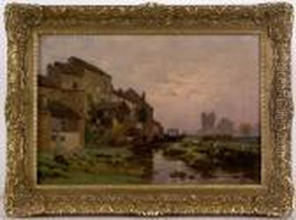 Landscape With River And Mill Oil Painting by Henri Saintin