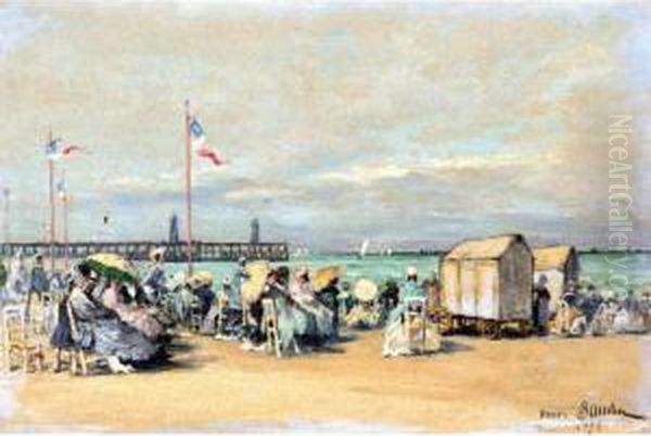 La Plage A Trouville Oil Painting by Henri Saintin