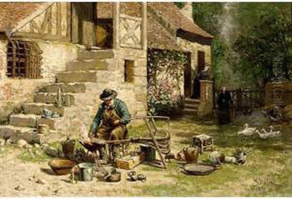 A Tinker Oil Painting by Henri Saintin