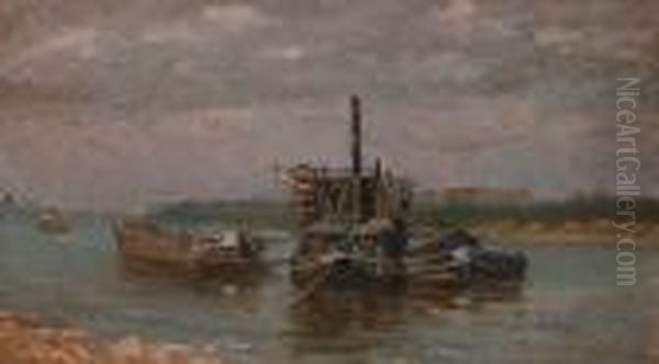 Bateaux Sur La Seine Oil Painting by Henri Saintin