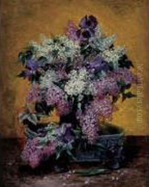 Bouquet De Lilas Et Iris Oil Painting by Henri Saintin