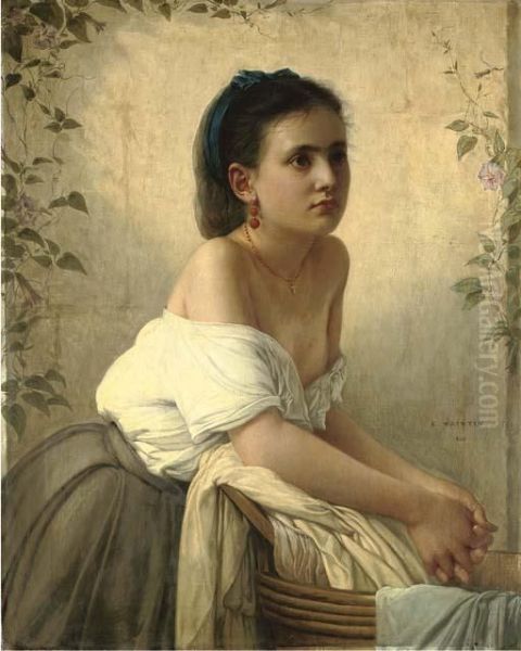 La Jeune Blanchisseuse Oil Painting by Jules Emile Saintin