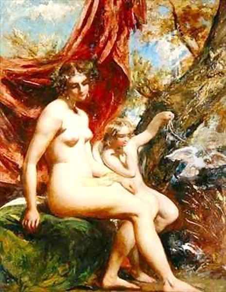 Venus and Cupid with a Dove Oil Painting by William Etty