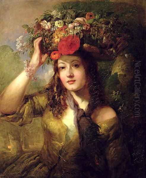 Miss Lewis as a Flower Girl Oil Painting by William Etty