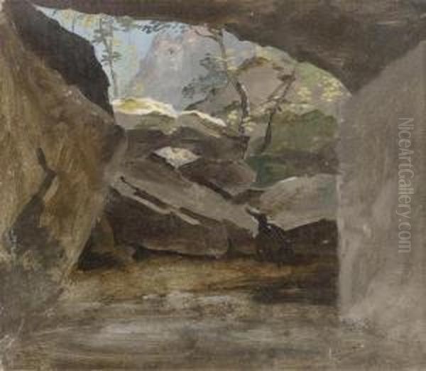 Rocky Landscape Oil Painting by Friedrich Salathe