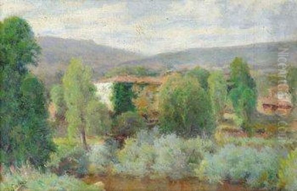 Paisaje Con Casas Oil Painting by Manuel Salces y Gutierrez