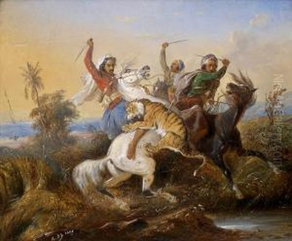 La Chasseau Tigre Oil Painting by Raden Sjarief B. Saleh