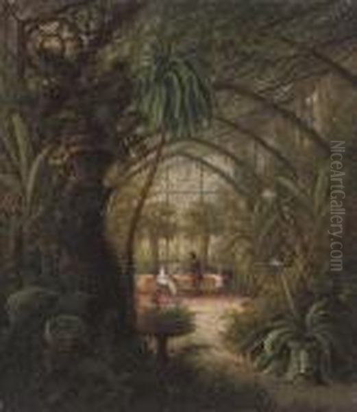 Afternoon Tea In The Orangery In Gotha Oil Painting by Raden Sjarief B. Saleh