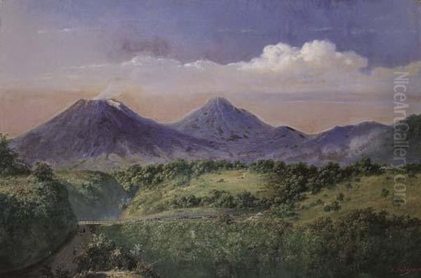 The Dutch Colonial Troops Patrolling Mt. Merapi & Oil Painting by Raden Sjarief B. Saleh