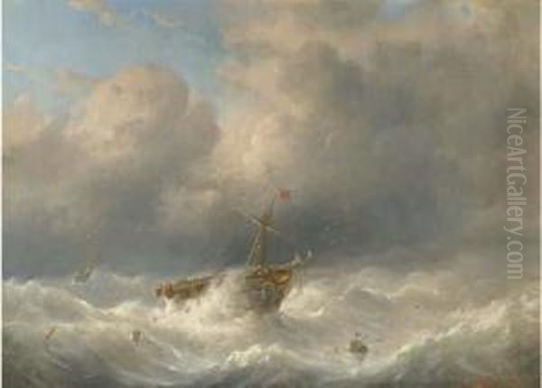 A Storm At Sea Oil Painting by Raden Sjarief B. Saleh