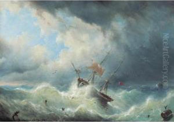 Braving The Storm Oil Painting by Raden Sjarief B. Saleh