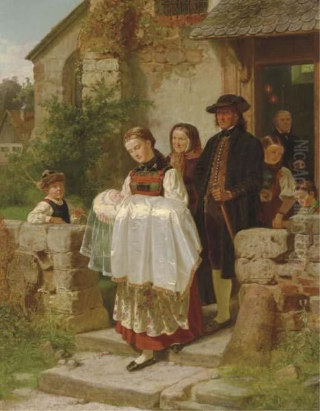 Coming Home From The Christening Oil Painting by Hubert Salentin