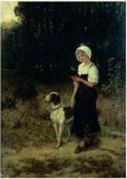 Jeune Fille Et Son Chien Oil Painting by Hubert Salentin