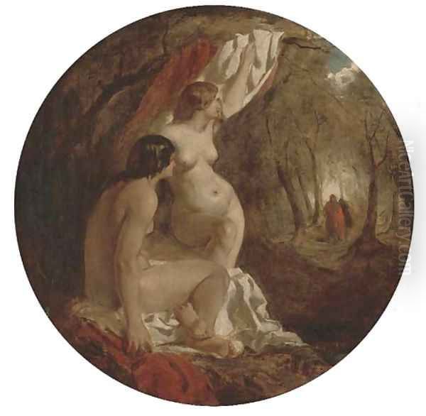 Two female nudes in a wood Oil Painting by William Etty