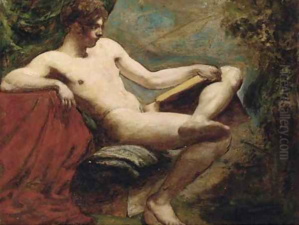 Study of a nude youth reading a book Oil Painting by William Etty