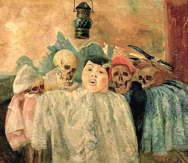 Pierrot and Skeletons, 1907 Oil Painting by James Ensor