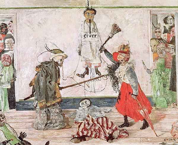 Two Skeletons fighting over a Dead Man, 1891 Oil Painting by James Ensor