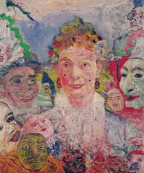 Old Woman with Masks, 1889 Oil Painting by James Ensor