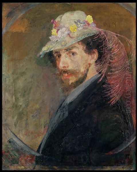 Self Portrait in a Hat with Flowers, 1883 Oil Painting by James Ensor