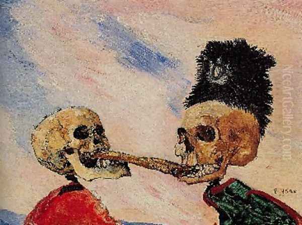 Squelettes se disputant un hareng-saur Oil Painting by James Ensor