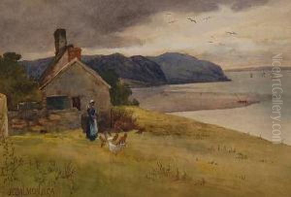 Feeding The Chickens Oil Painting by John Cuthbert Salmon