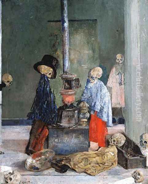 Skeletons Warming Themselves Oil Painting by James Ensor