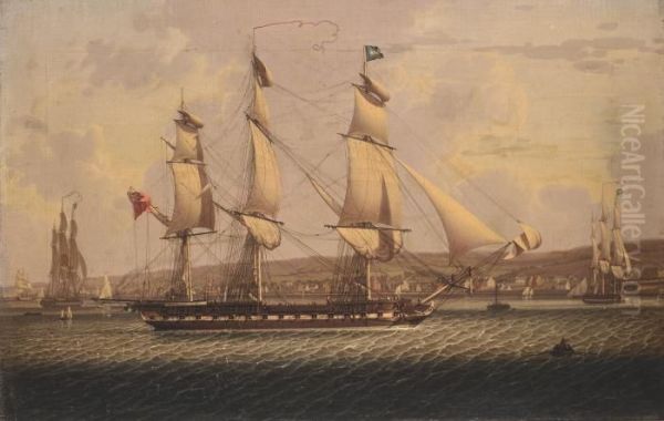 A Man-of-war Of The Red 
Squadron, Departing The 'tail Of The Bank' Anchorage On The Clyde Oil Painting by Robert Salmon