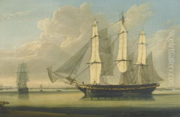 A Fully Rigged Ship In The Thames Off Woolwich Oil Painting by Robert Salmon