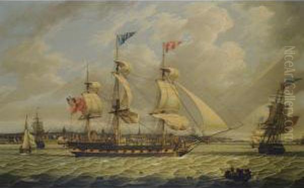 The Greenland Trader Lion, In 
Two Positions Off Liverpool, On Herreturn To The Mersey In 1807 Oil Painting by Robert Salmon