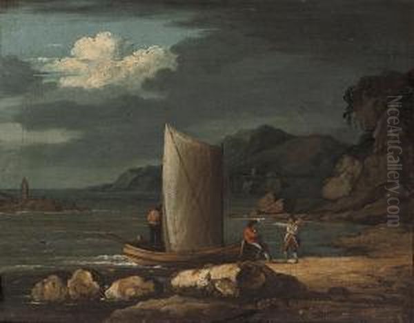 Fishermen Gossiping On The Foreshore Oil Painting by Robert Salmon