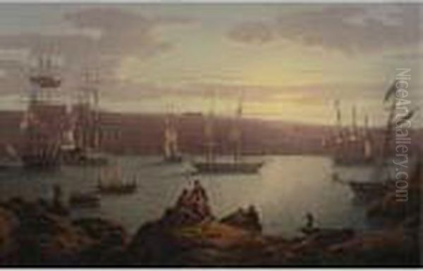 Royal Naval Vessels Off Pembroke Dock, Milford Haven Oil Painting by Robert Salmon