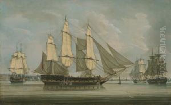 Merchant Ships Off Liverpool, Drying Their Sails Whilst Lying Inthe Mersey River Oil Painting by Robert Salmon