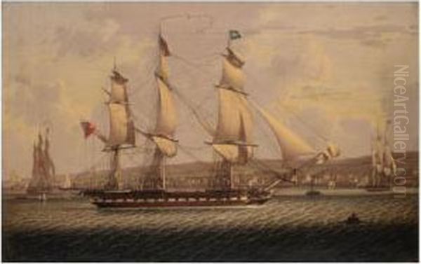 A Man-of-war Of The Red Squadron Oil Painting by Robert Salmon