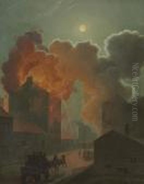 A Fire In Boston By Moonlight Oil Painting by Robert Salmon